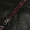Vintage Dark Red Rose Double Horse Head Leather Belt - Unisex, Retro, Decorative Accessory.