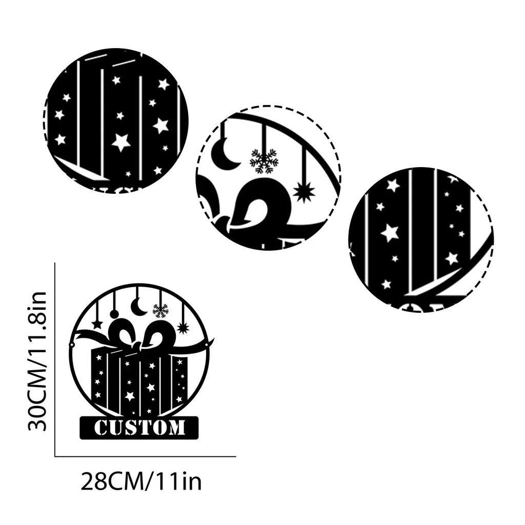 Merry Christmas Metal Wall Art, Personalized Family Name Sign for Home Decor, Xmas Gift Box