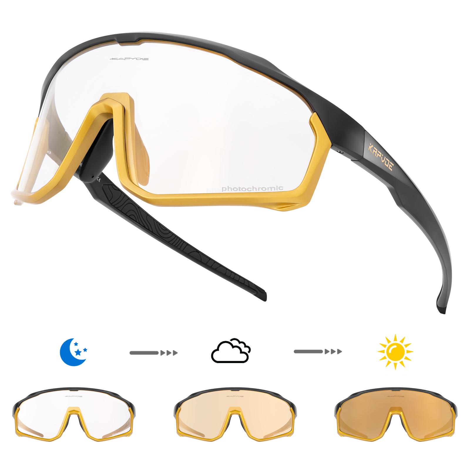 

Kapvoe Purple Golden Red Photchromic Cycling Glasses UV400 Protection MTB Bike Glasses Riding Driving Running Sports Eyewear
