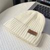 Coarse thread knitted hat children autumn and winter leather label letter wool hat big head circumference warm ear protection cold hat men