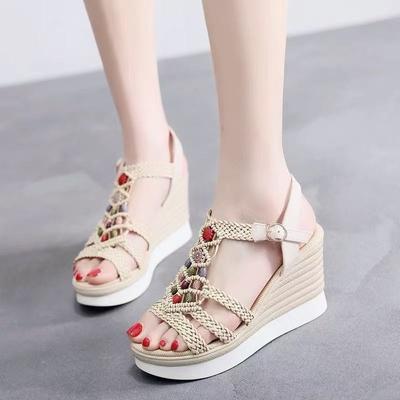 2026 Damen Keilabsatz Mode Sommerschuhe Für Bohème Stil Plateau Sandalen Echtes Leder