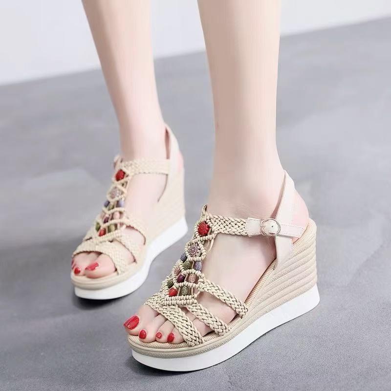 2025 Women's Wedges  Fashion Summer Shoes For  Bohemian Style Platform Sandals Genuine Leather