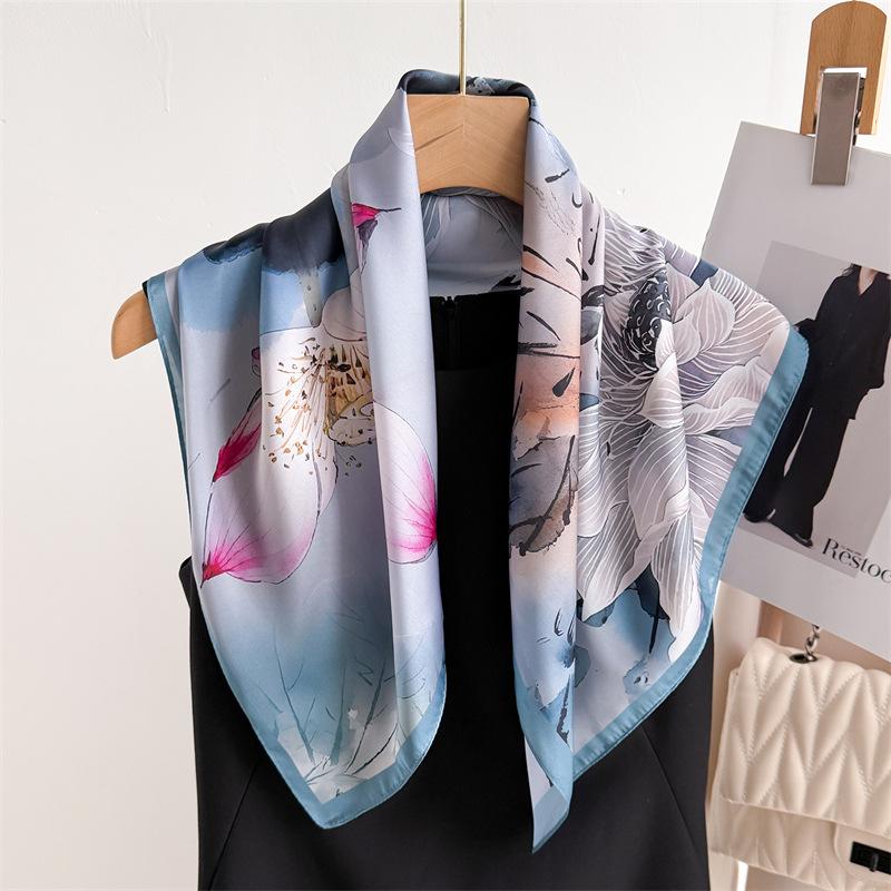 Korean Version 70Cm Small Square Scarf Imitation Silk Scarf Headscarf Spring And Summer Printed Scarf Scarf Professional Versatile Scarf