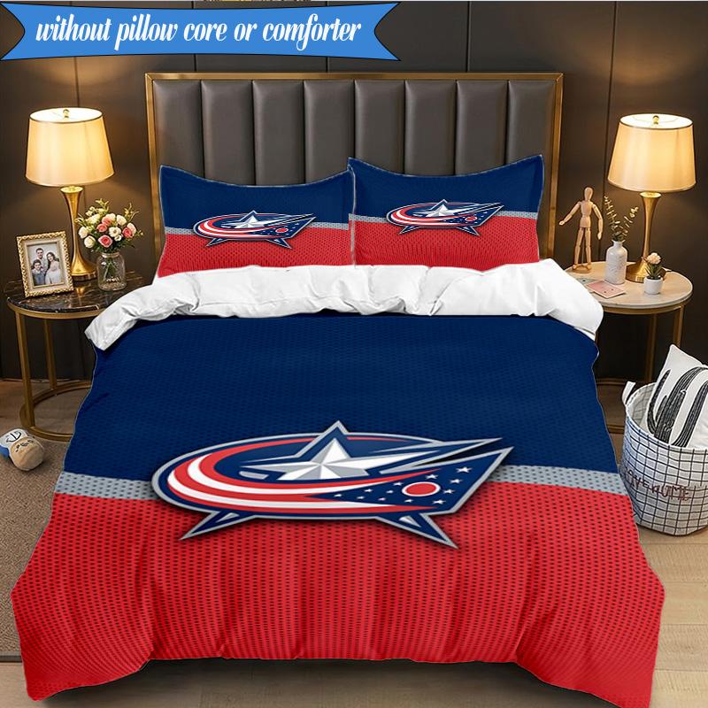 3PCS Columbus Blue Jackets Logo Bedding Set,Including 1pc Duvet Cover And 2pcs Pillowcases Perfect for Bedroom, Dormitory, Fan Christmas Gift