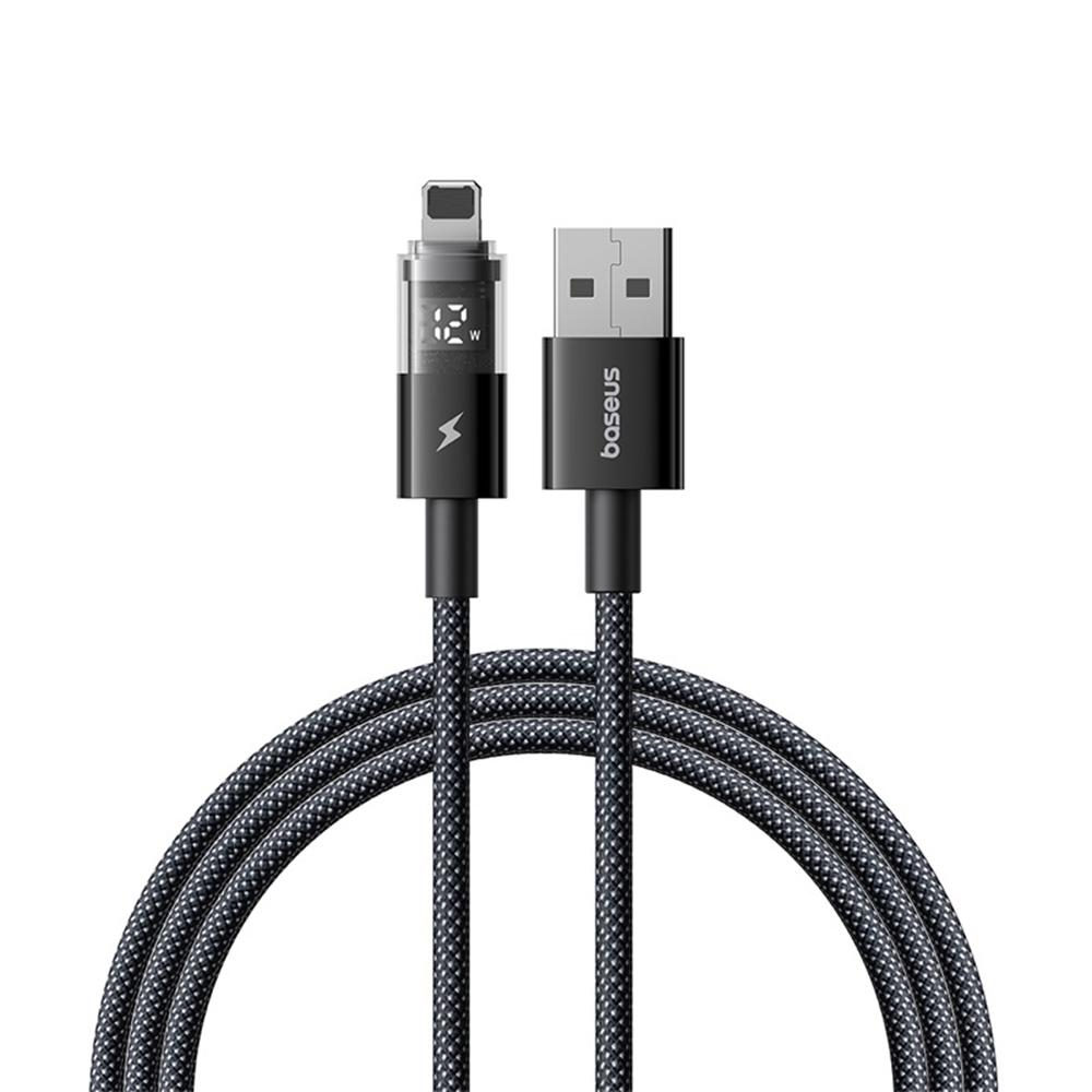 BASEUS USB to Lightning Cable 2.4A Fast Charging Data Cable Digital Display Transparent Port 1m Nylon Braided