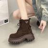 Women's 2025 Matte Platform Martin Boots: Autumn Edition, Height-Boosting, Retro Lace-Up Short Boots