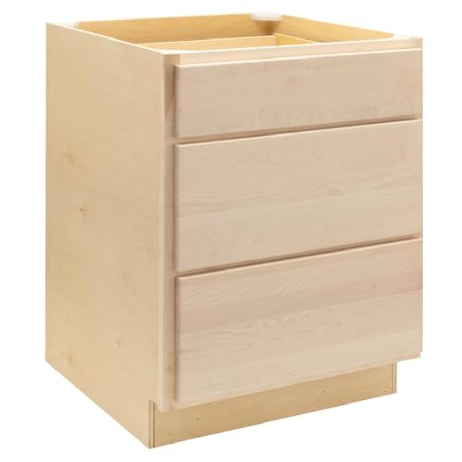 Quicklock RTA Base Kitchen Cabinets Shaker Style Raw Maple 30 W x 34.5 H x 24 D 3 Drawer Pots and Pans Ready-to-Assemble Made i