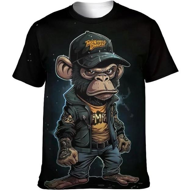 Herren Cooles Affen-Grafik-T-Shirt Tier-Thema Street Style Kurzarm-Top