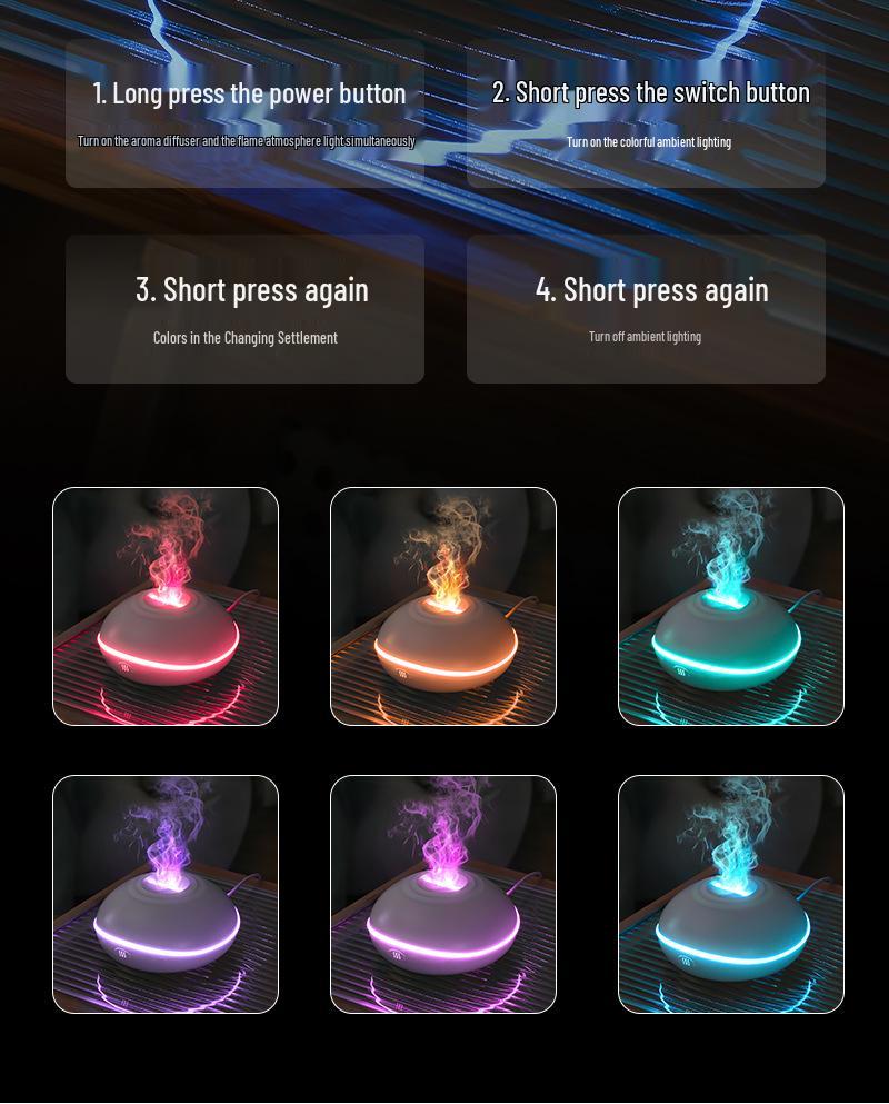 Seven-Color Simulated Flame Aroma Diffuser & Humidifier with Gradient Light