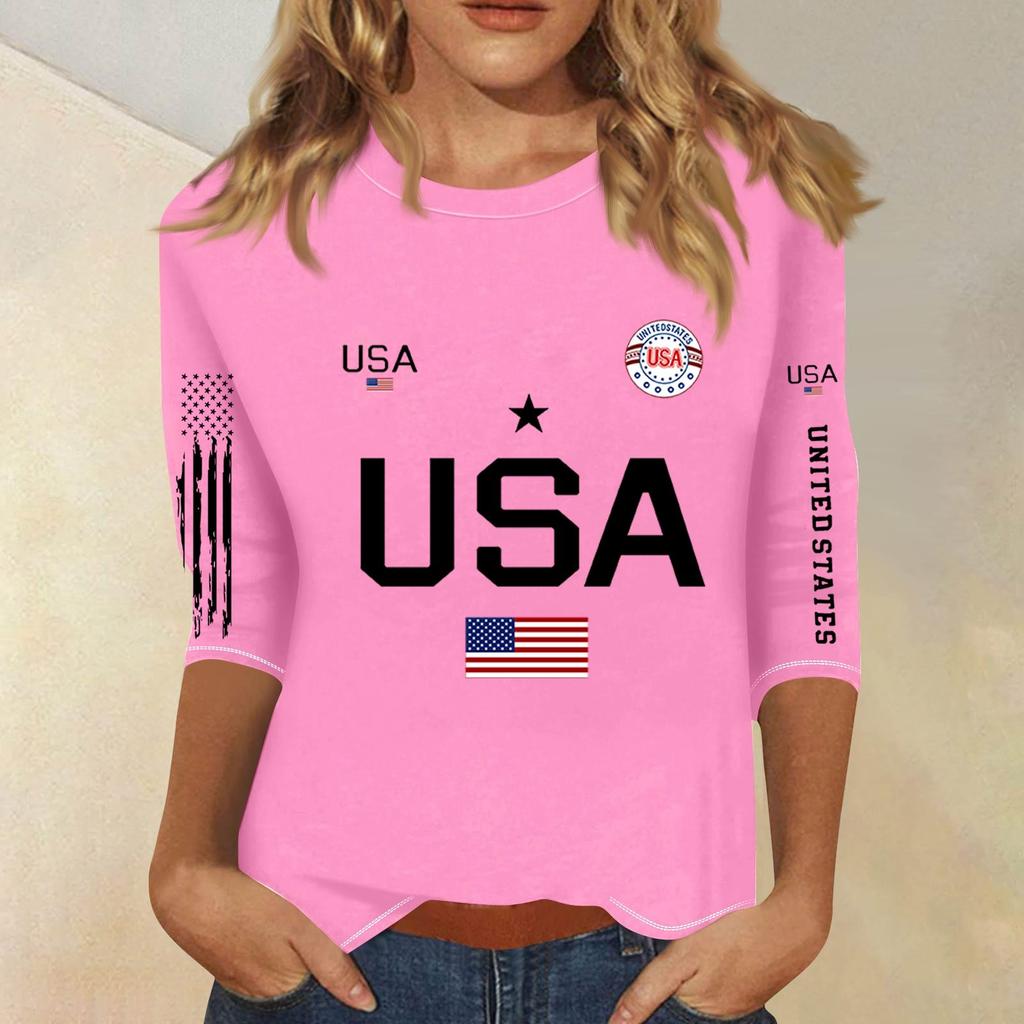 3/4-Ärmel Oberteile für Damen T-Shirt Lässig Print Oberteile T-Shirt Rundhals Pullover Bluse