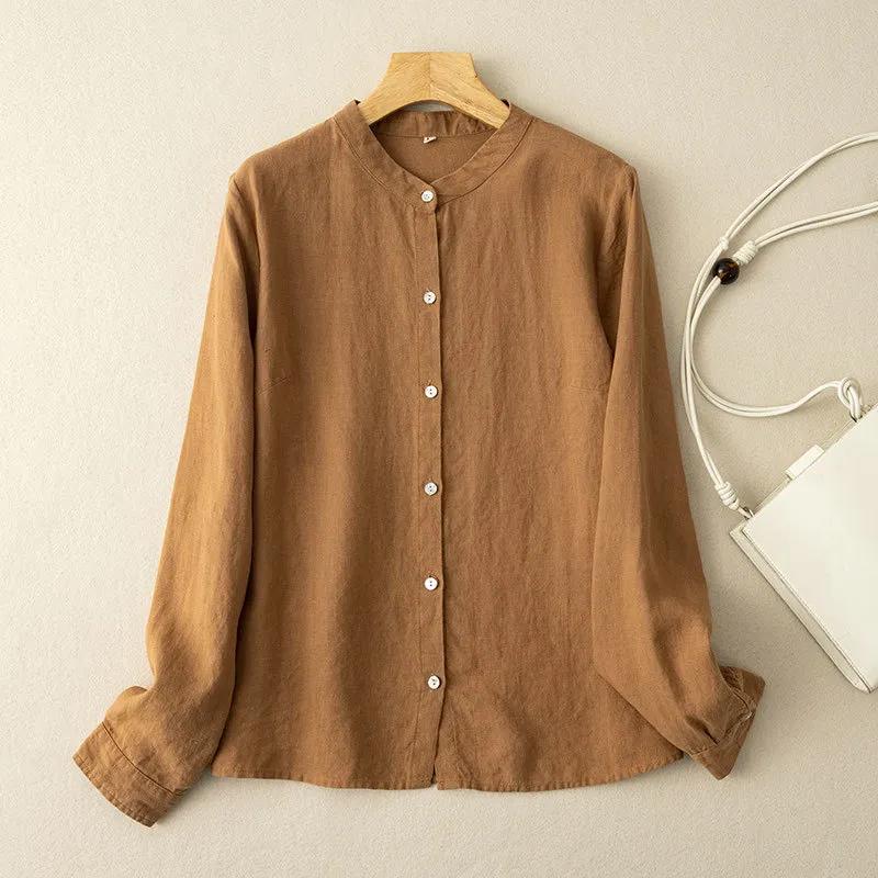 Literary Retro Loose  Long-sleeved Shirt Women's Spring and Summer Round Neck Mid-length Shirt Jacket