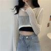 Long Sleeved Hollow Knit Sunscreen Blouse Slim Thin Pullover Women's Crop Top Simple Casual Commuting Spring Summer