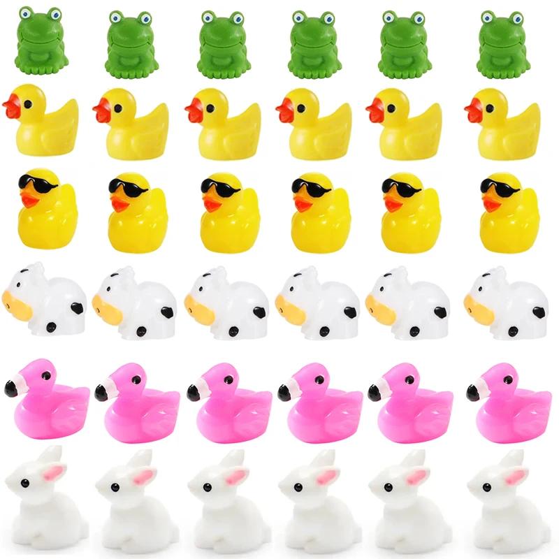 50 Stück Mini-Harz-Enten, Mini-Frösche, Kuh, Mini-Harz-Flamingo-Enten, Mini-Harz-Enten mit Brille für DIY-Bastelarbeiten, Garten-, Heimdekoration