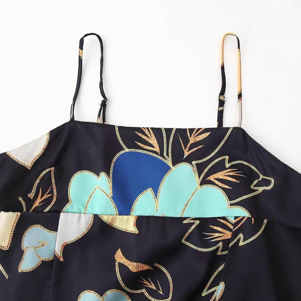 2025 Spring European & American Style Women's Satin Print Slim Dress