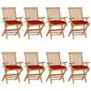 Garden Chairs - EXCLUSIVE HOUSE - Set of 8 - Solid Teak - Padded Red Cushions - Folding 110 Kg