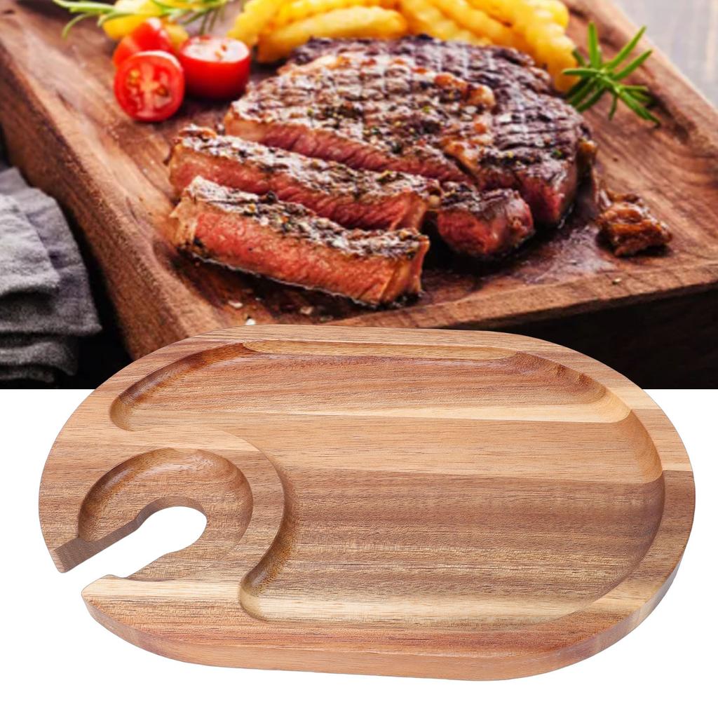 Wine Appetizer Plate Cheese Board Wooden Steak Plate with Wine Glass Holder for Party Gathering