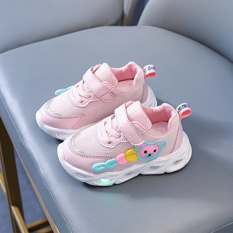 

2024 Летняя Детская Однослойная Сетчатая Обувь Детская Обувь для Ходьбы на Мягкой Подошве Светодиодная Подсветка Полая Дышащая Обувь на Платформе 21 (Insole 13.3cm) розовый