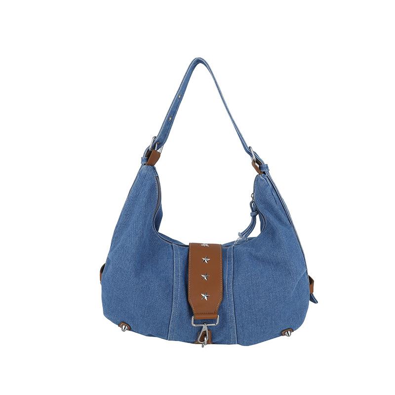 Vintage Large Capacity Denim Bag Women's Shoulder Underarm Bag Commuter Crossbody Bag