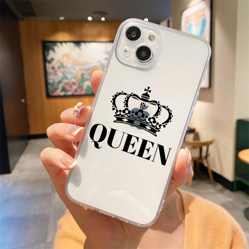 

Для iPhone 15 14 13 12 mini 11 Pro Max XS X XR SE 7 8 Plus Силиконовый Прозрачный Чехол Стиль Пара Мультяшный Корона король Королева Чехол для Телефона iPhone 15 Pro