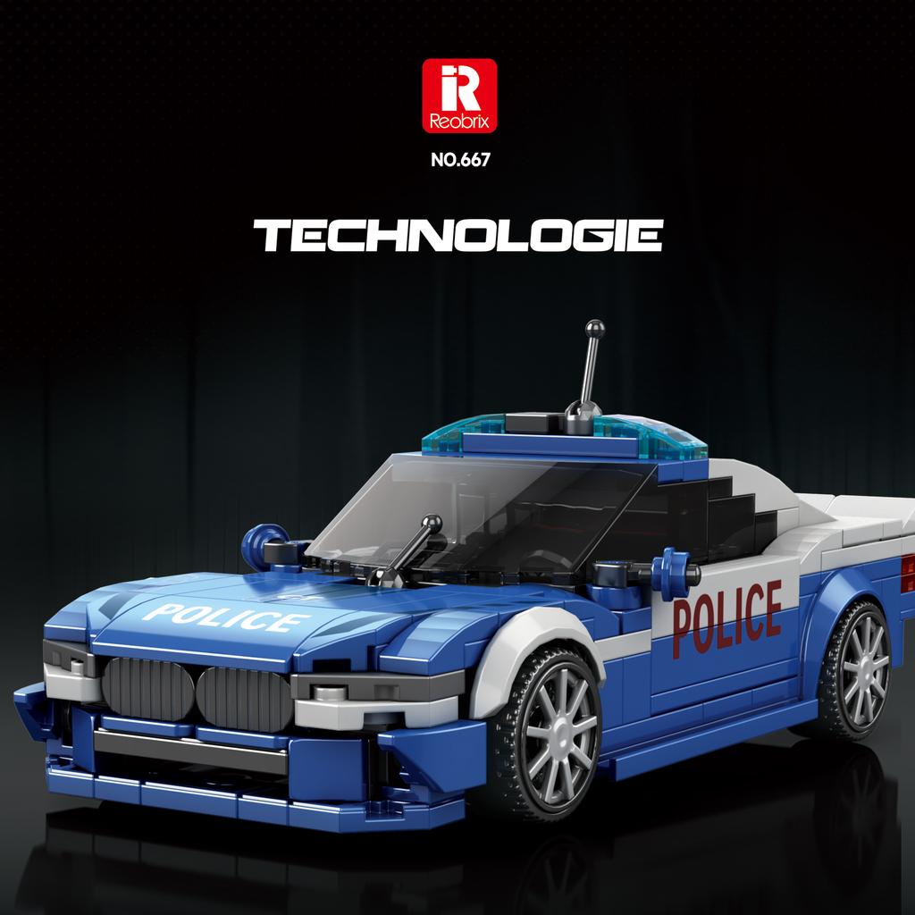 Non-Toxic 313Pcs Blue Police Car Toy Building Blocks 1:24 Model Car Bricks Desktop Decoration Puzzle Assembly Toys For Kids Holiday Gifts