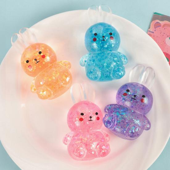 Rabbit Squeeze Toy with Glitter Clear Cartoon Frog Shape Stress Relief Sensory Toy Anxiety Relieving Slow Rising Stress Ball Hand Toy