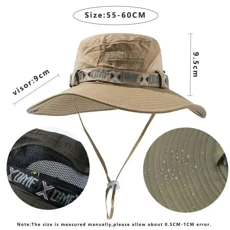 Summer Men Bucket Klobouk Venkovní UV ochrana Široký okraj Panama Safari Myslivost Turistický klobouk Síťovina Rybářský klobouk Pláž Kšiltovka na opalování