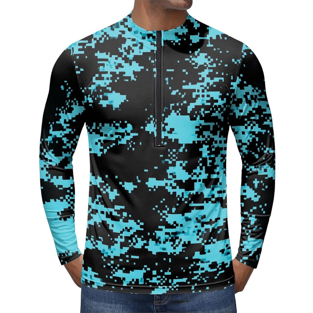 Men's Crew Neck Printed Long Sleeve Zip Breathable Quick Dry Cycling Jersey for Outdoor Sports Activities