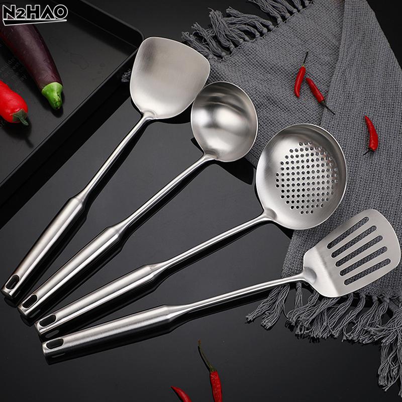 304/201 Stainless Steel Spatula Soup Spoon Cookware Spoon Heat Insulation Hollow Handle Cookware Kitchen Utensil For Family