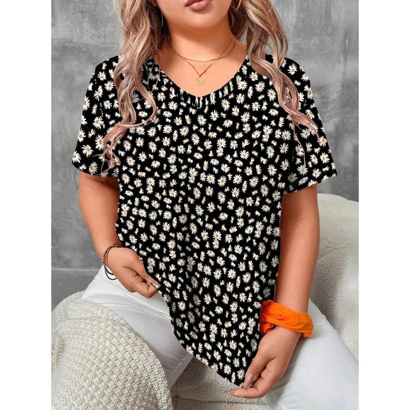 Sommer Damen 3D-Druck V-Ausschnitt T-Shirt Mode Vielseitig Trend Atmungsaktiv Lässig
