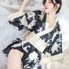 Sex Underwear Sexy Floral Kimono Lace-up Bathrobe Large Size Nightgown Set Pure Desire