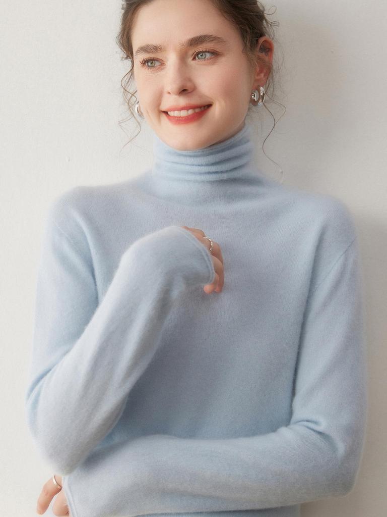 Top-tier Women's Slim-Fit Cashmere Turtleneck with Rolled Hem - Perfect for Autumn and Winter.