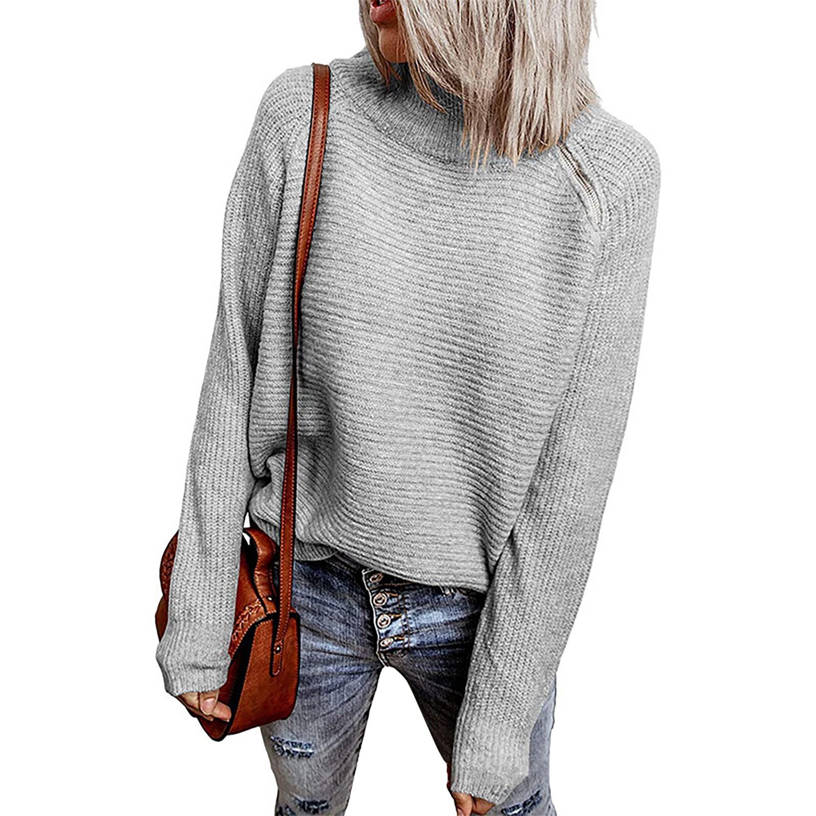 Women s Loose Fit Pullover Sweater High Neck Half Zipper Long Sleeve Ribbed Knit Top Casual Lightweight Pullover Sweater S