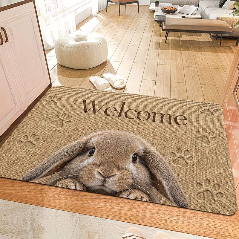 1Pcs Cute Rabbit Welcome Door Mat, Animal Paw Print Kitchen Rug, Non Slip Washable Floor Mat, Soft Indoor Entrance Carpet, Home Decoration