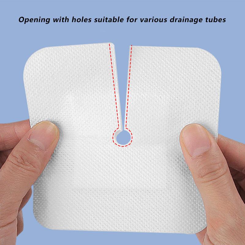 10/5Pcs Medical Drainage Tube Sterile Wound Dressing Non-Woven Patch with Hole for Renal Puncture Urinary Catheter Fixation