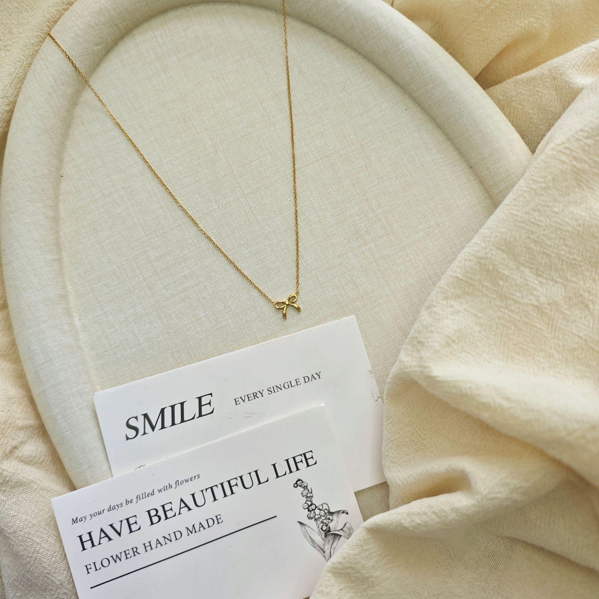 Gold Hollow Butterfly Knot Pendant Necklace - Korean Sweet Goddess Style