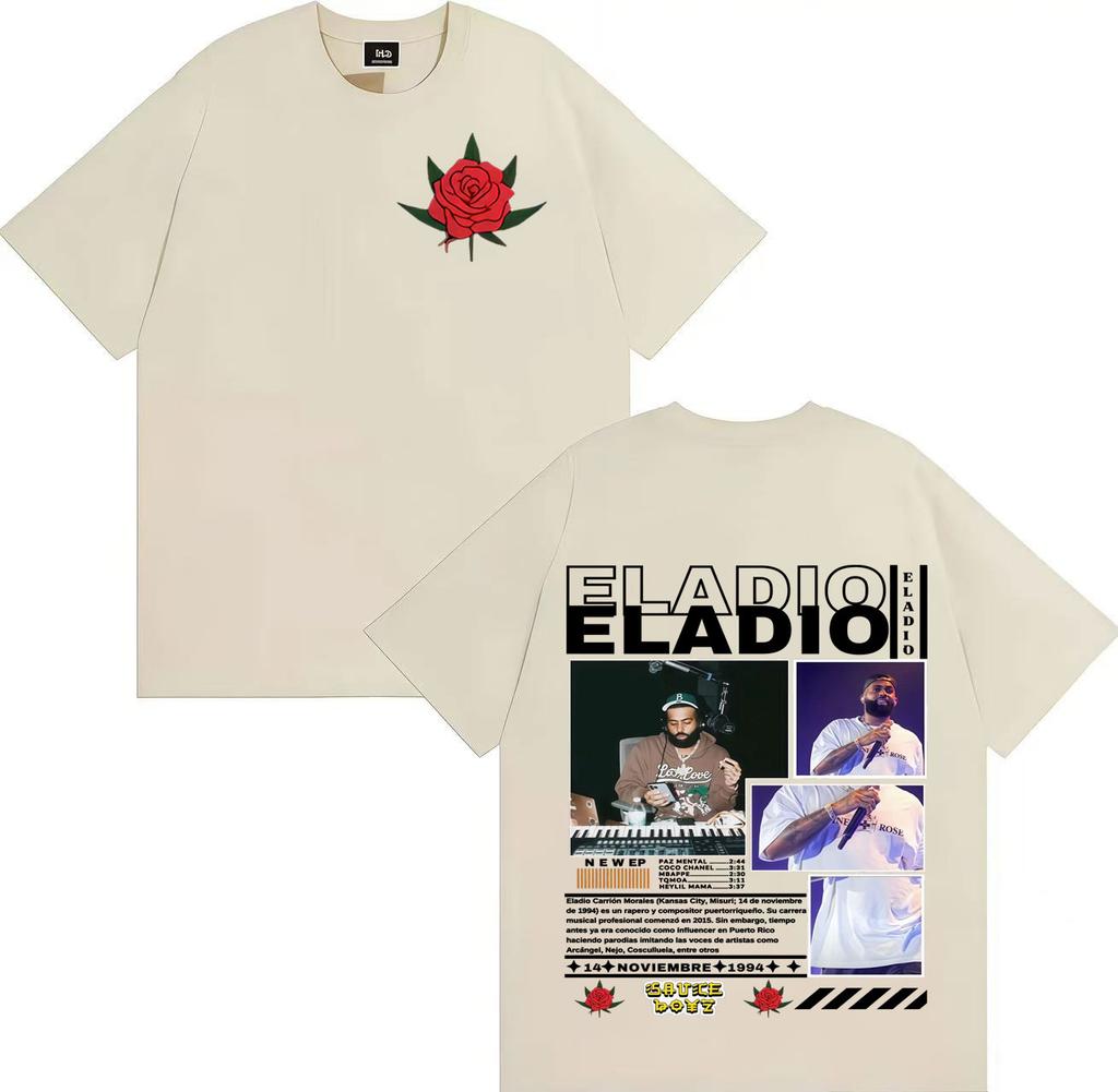 Rapper Eladio Carrion New Album 2025 Fashion Oversized Tshrit Men Pop Crewneck Double Sided Print Short Sleeve Tshrits Teenagers