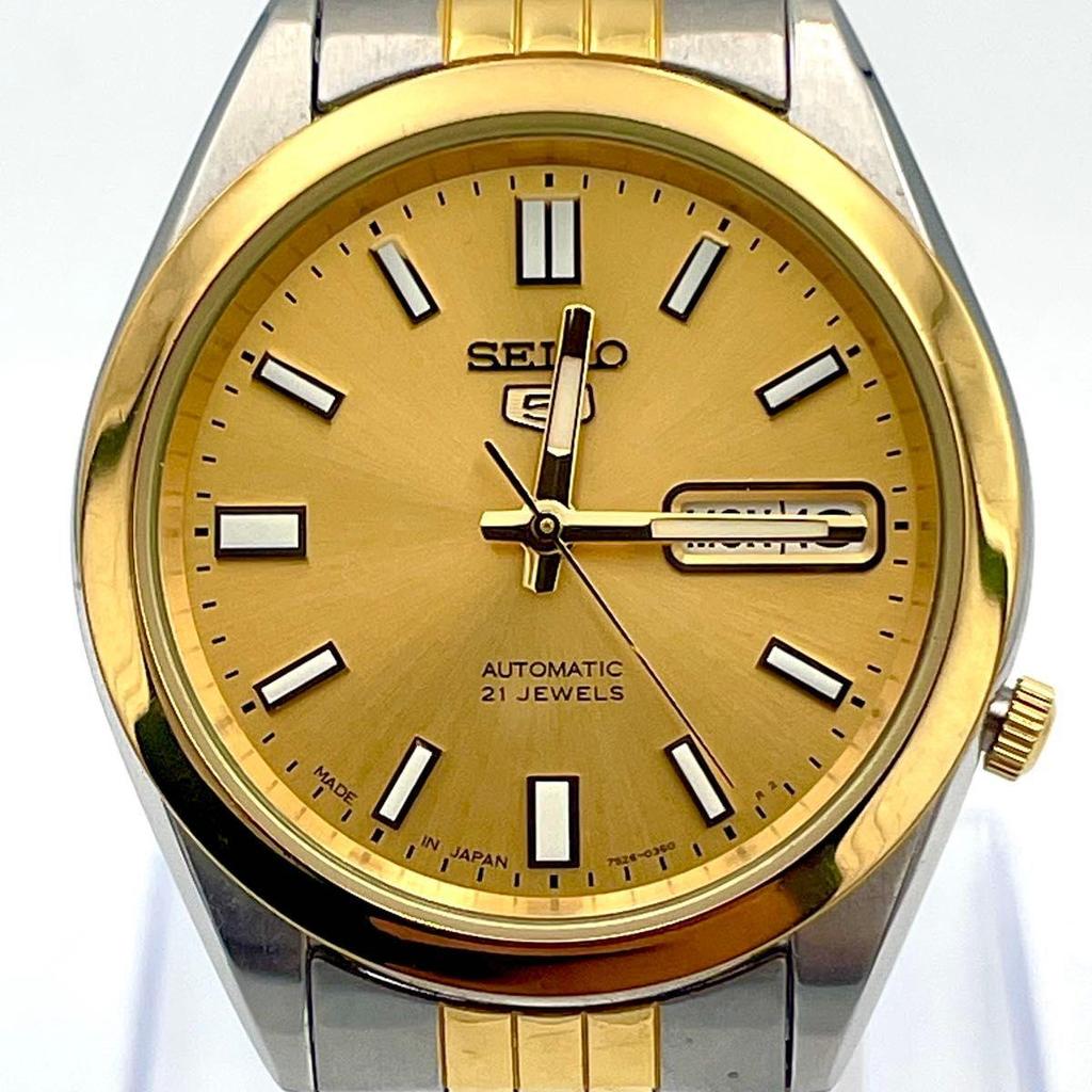 Used [Good condition] SEIKO Seiko 5 watch automatic analog 3-hand gold combination SNKC44J1 7S26-00X0 in operation