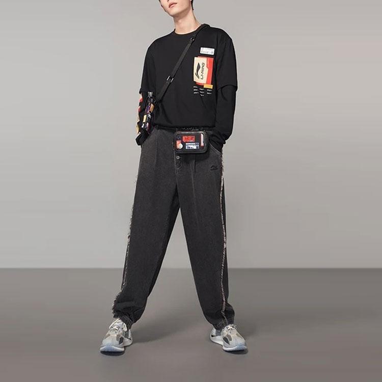 Li Ning Wu Chuang Wu Yi Color Block Logo Printed Short Sleeve T-Shirt Unisex Tops Black AHSRA59-2