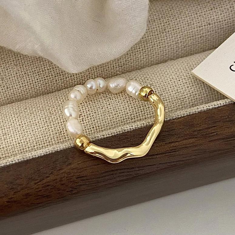 PONYKISS  Sterling Silver Freshwater Pearl Elastic Rope Rings for Women Trendy Round Fine  Minimalist Accessories