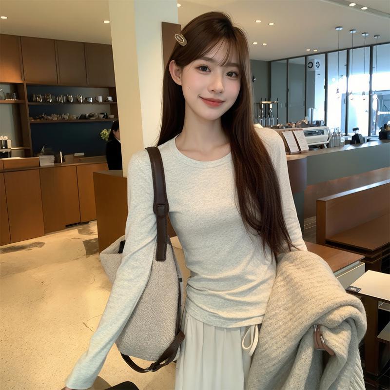 2025 Women's Slim Fit Long Sleeve Straight Shoulder T-shirt - Autumn/Winter Base Layer