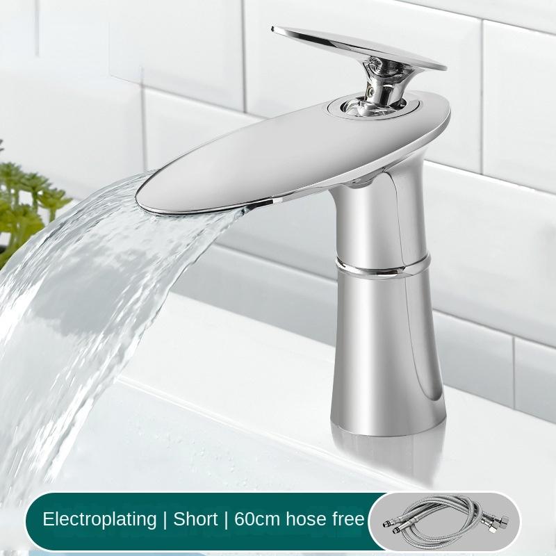 Waterfall faucet bathroom bathroom cabinet washbasin above counter basin copper single hole basin hot cold water faucet black