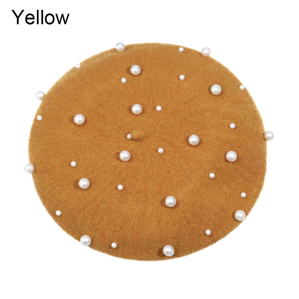 

Модная жемчужная элегантная винтажная шляпа-берет, шляпа художника, теплая шерстяная французская кепка художника жёлтый