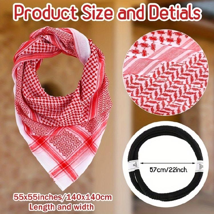 Shemagh Tradizionale Arabo Sciarpa per la Testa da Uomo Lavabile in Lavatrice Poliestere Traspirante Keffiyeh Fascia per la Testa Oggetti di Scena Tradizionali