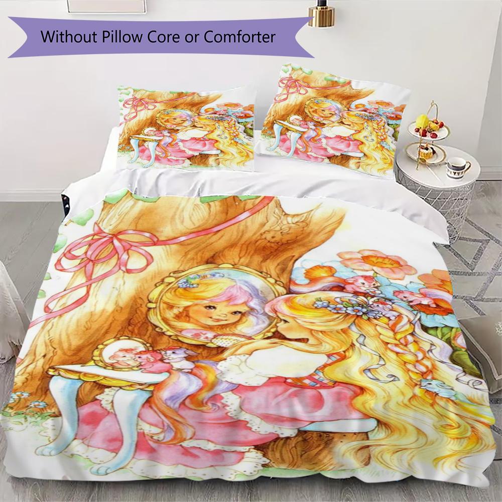 Lady Lovely Locks Pattern Bedding uilt Set uilt Cover Pillowcase Home Decoration Birthday Gift (1 * duvet cover + 2 * pillowcase without core)63 135x200cm