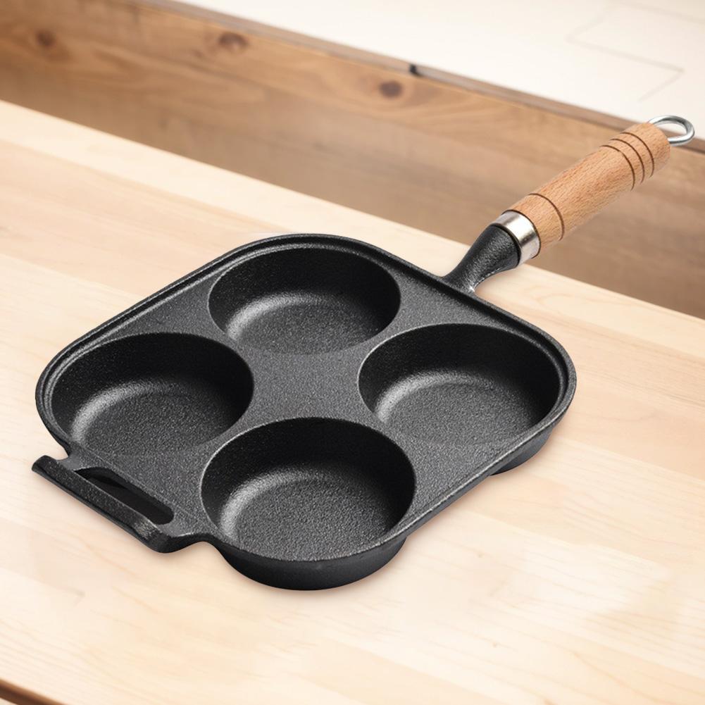 Versatile Four Hole Cast Iron Omelet Pan Heart-Shaped Non Stick Breakfast Frying Pan for Eggs and Pancakes