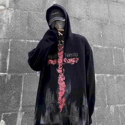 Winter Hoodies Men Streetwear Hip Hop Harajuku Black Gothic Print Sweatshirt Plus Velvet Plus Size Y2k