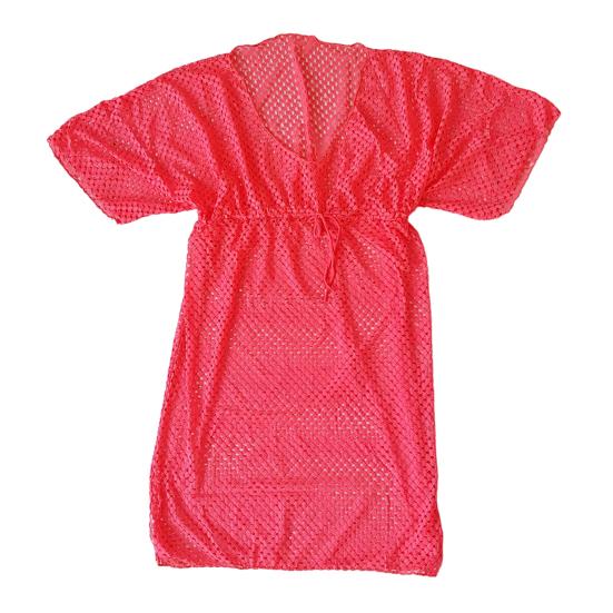Cover Up, Drawstring Breathable Mesh Fabric, Swimsuit Short Sleeve Side Slit Design, Beach Dress for Summer Beach