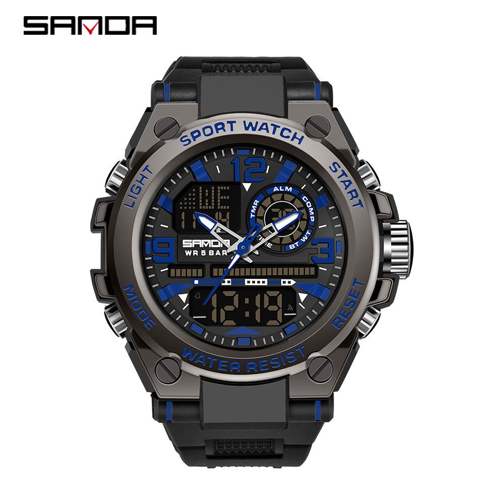 Sanda Watch New Lighting Male School Fashion Trend Digital Electronic Watch Multifunctional Waterproof And Shockproof Men'S Watch