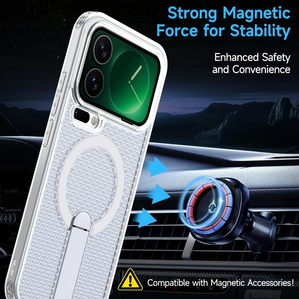 Clear PC Magnetic For Magsafe Case With Hidden Kickstand For Xiaomi 17 Pro 15T 14T Pro Cooling Heat Dissipation Shockproof Cover