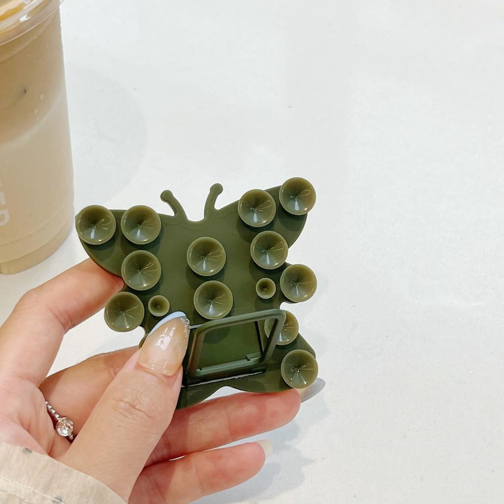 Butterfly Silicone Suction Cup Phone Stand Holder Portable Desktop Kickstand Square Ring Holder